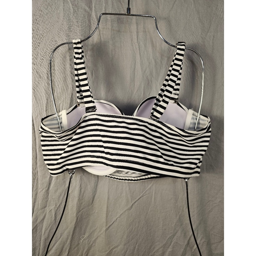 Black White Striped Bikini Top Formed Cup Removable Straps XL Swimwear - Picture 2 of 3